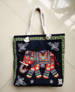 Double-sided Ethnic Style Embroidery Bag Women's Live Embroidery Peacock Elephant Canvas Bag