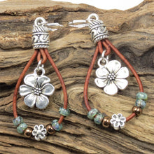 Load image into Gallery viewer, Bohemian leather rope floral earrings simple earrings