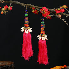 Load image into Gallery viewer, Retro national style contrast color pommel Earrings exaggerated personality Bohemian holiday long tassel temperament Earrings women