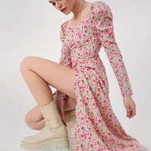 Load image into Gallery viewer, Bohemian idyllic Little Floral long sleeve split dress youth sweet little daisy print