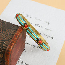 Load image into Gallery viewer, Tibetan Nepalese Bracelet National Style Retro Pure Copper Inlaid Turquoise Tibetan Handmade Bracelet