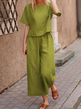 Load image into Gallery viewer, New linen casual loose solid color suit two-piece set