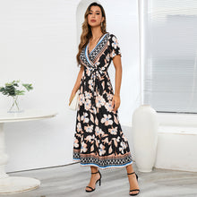 Load image into Gallery viewer, Vintage exotic print maxi dress bohemian seaside resort beach dress plus-size