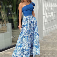 Load image into Gallery viewer, Two-piece set of personalized one-shoulder sleeve tops and printed skirts