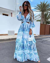 Load image into Gallery viewer, New long sleeve printed hollow long dress in summer