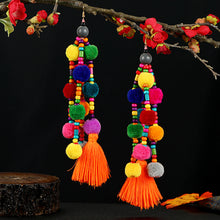 Load image into Gallery viewer, Retro national style contrast color pommel Earrings exaggerated personality Bohemian holiday long tassel temperament Earrings women