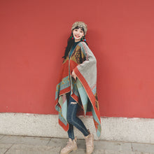 Load image into Gallery viewer, Spring and autumn ethnic style Cape travel warm Tibet imitation cashmere cape oversized Cape scarf