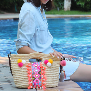 Summer straw bag woven tassel fresh travel beach holiday portable shoulder messenger bag