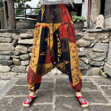 Load image into Gallery viewer, Ethnic style summer men&#39;s and women&#39;s same large crotch pants cotton and linen printed casual lantern trousers