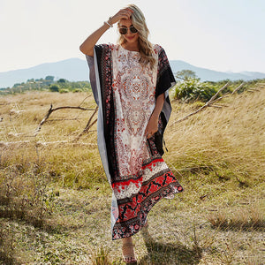 European and American Women's Strap Print Dress New High-waisted Long Dress
