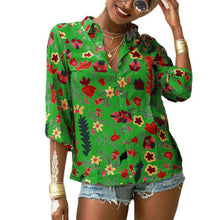 Load image into Gallery viewer, Chiffon blouse floral long-sleeved button shirt women
