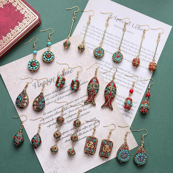 Original niche Nepal exotic Tibetan ethnic earrings retro temperament simple earrings show face thin earrings.