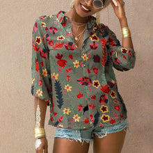 Load image into Gallery viewer, Chiffon blouse floral long-sleeved button shirt women