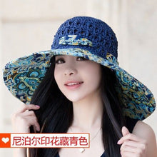 Load image into Gallery viewer, Hat women&#39;s new national style big eaves sun protection hat UV fisherman hat straw hat