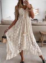 Load image into Gallery viewer, 323# Summer New White Lace Suspenders with Solid Color Beach Dress