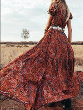 Load image into Gallery viewer, Sexy printed V-neck short-sleeved bohemian holiday dress