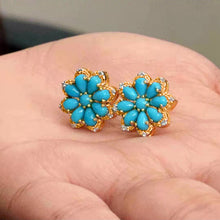 Load image into Gallery viewer, Bohemian Vintage Turquoise Stud Earrings Women&#39;s Snow Flower Diamond Antique Silver Earrings