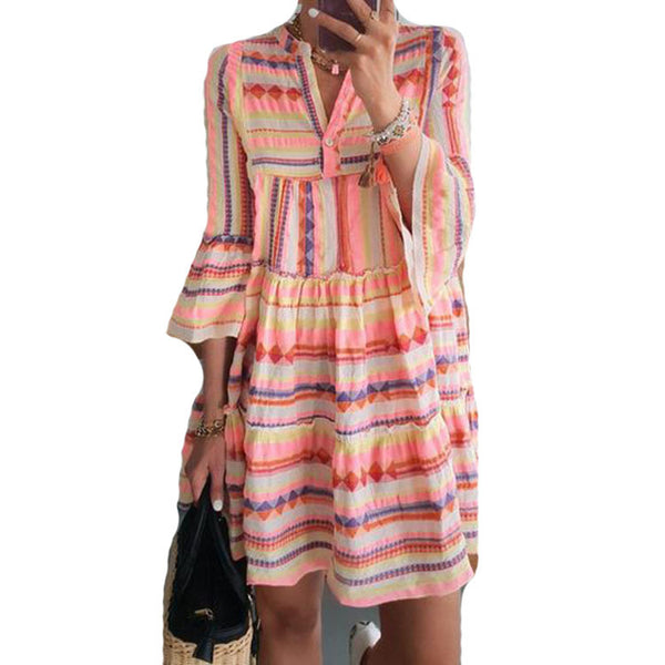 Geometric printed V-neck dresses