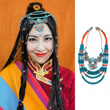 Load image into Gallery viewer, Ethnic Tibetan hair ornaments tiara headwear Bohemian blue-green multilayer beaded pendant headwear
