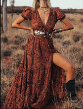 Load image into Gallery viewer, Sexy printed V-neck short-sleeved bohemian holiday dress