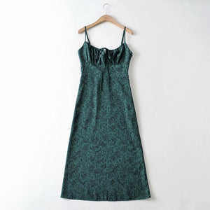 Vintage Floral Slim Fit Lace-Up Dress