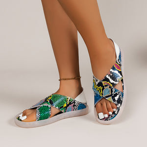 Two-Wear Cross Snake Print Sandals