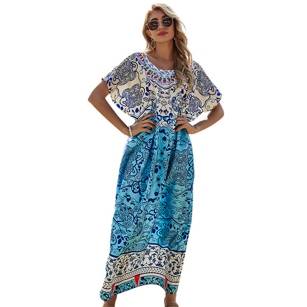 Women's Loose-fitting Large-size Print Dress Casual Blouse Dress