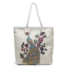 Load image into Gallery viewer, Double-sided Ethnic Style Embroidery Bag Women&#39;s Live Embroidery Peacock Elephant Canvas Bag