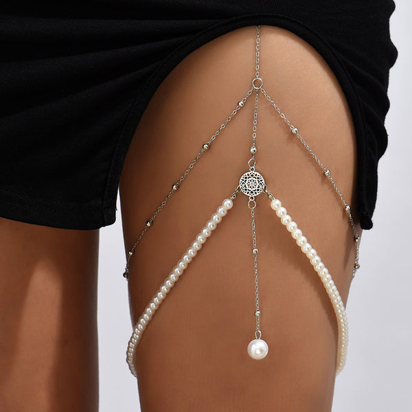 Exaggerated simple multi-layer pearl chain leg chain female creative personality long body chain jewelry