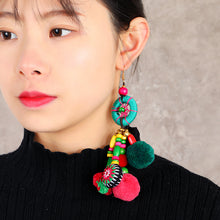 Load image into Gallery viewer, Retro national style contrast color pommel Earrings exaggerated personality Bohemian holiday long tassel temperament Earrings women