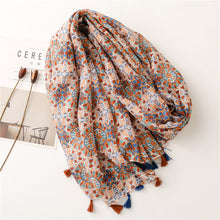 Load image into Gallery viewer, Vintage ethnic style cotton linen scarf women&#39;s geometric floral fringe shawl woman