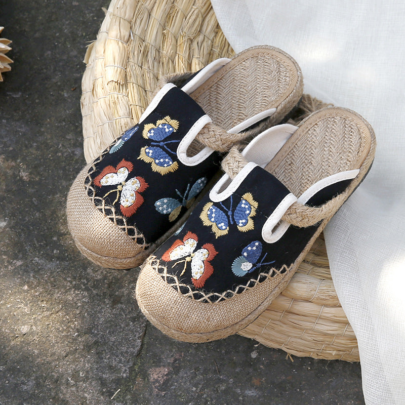 Ethnic fashion women's cloth shoes slippers  antique embroidered women's shoes one step on hand woven shoes
