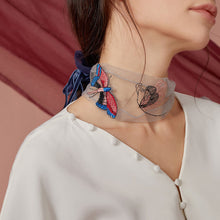 Load image into Gallery viewer, Summer thin embroidery butterfly narrow strip silk scarf women spring and autumn versatile fashion gauze scarf women