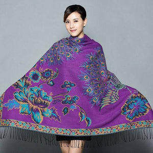 National Style Thickened Phoenix Double-sided Jacquard Cashmere Square Scarf Ladies Air Conditioning Shawl Scarf Dual-use.