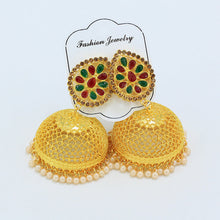 Load image into Gallery viewer, New Nepalese National Style Gold-plated Earrings Bell Pearl Earrings Inlaid with Colored Diamond Palace Retro Earrings