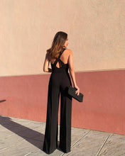 Load image into Gallery viewer, One piece pants wide leg pants straight tube middle waist backless black pants