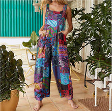 Load image into Gallery viewer, Women&#39;s loose print side pocket strap jumpsuit