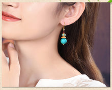 Load image into Gallery viewer, Original Design Antique Earrings Female Turquoise Show White Retro Atmosphere Earrings with No Pierced Ears Advanced Exquisite