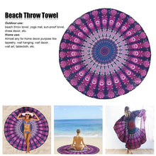Load image into Gallery viewer, Peacock tail printed fringed beach towel sun shawl Variety scarf yoga cushion Mat