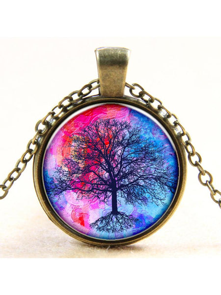 Color Life Tree Time Gemstone Pendant Necklace