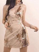 Load image into Gallery viewer, Fashion Sequins Mesh Gauze Waist Slim Fit Adjustable Shoulder Strap Mini Dress