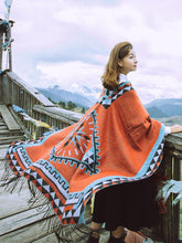 Load image into Gallery viewer, Oversized Autumn Ethnic Style Geometry Pattern Tassel Fringe Poncho Cape