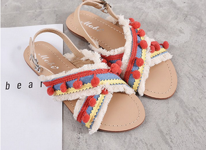 Summer Boho National Style Wave Colorful Pom Sandals