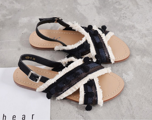 Summer Boho National Style Wave Colorful Pom Sandals