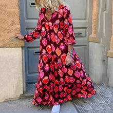 Load image into Gallery viewer, Red Sweet Boho Elegant Plus Size 5XL Party Summer Women Long Dresses Casual Heart Print Vintage Female Chic Retro Maxi Dress