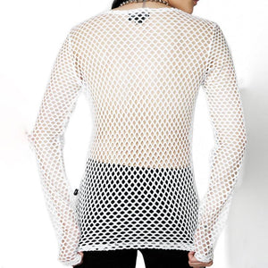 Sexy Fishnet Black Sexy Gothic Mesh Hollow Out Long Sleeve Top Ripped See Through Summer Shirt
