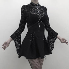 Load image into Gallery viewer, Woman Black Goth Sexy Lace Bodysuit Rompers A Line Skirt Suspender Lace Up See Through Club Wear