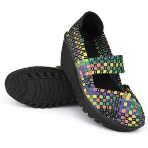 Color Match Elastic Belt Knitting Swing Slip On Platform Sport Sandals