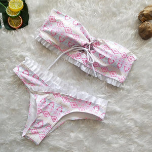 Sexy Lace Bandage Print Bikini Set