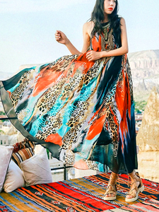 Bohemian Vintage Ethnic Long Skirt Chiffon Oil Color Printed Temperament Dress